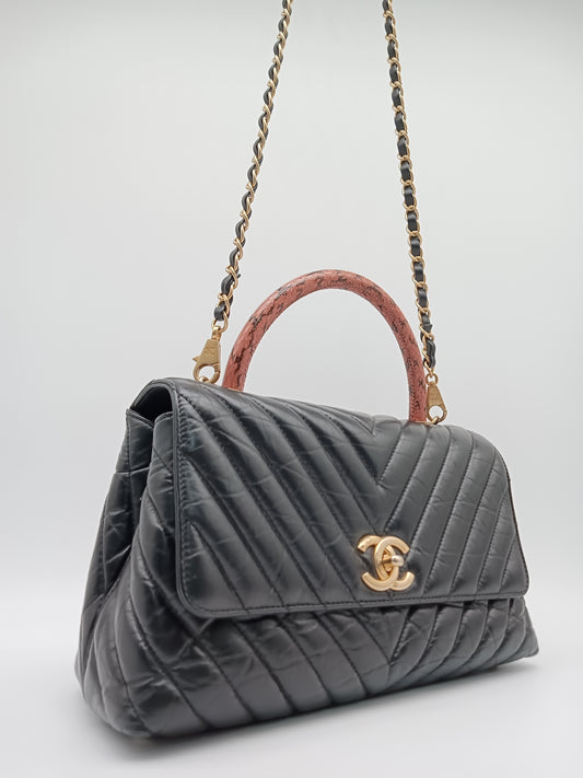 CHANEL Calfskin Coco Handle V-Stitch