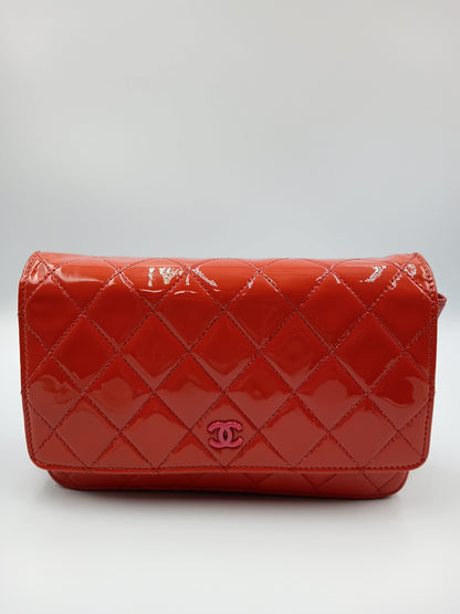 CHANEL Quilted Patent Wallet On Chain Flap