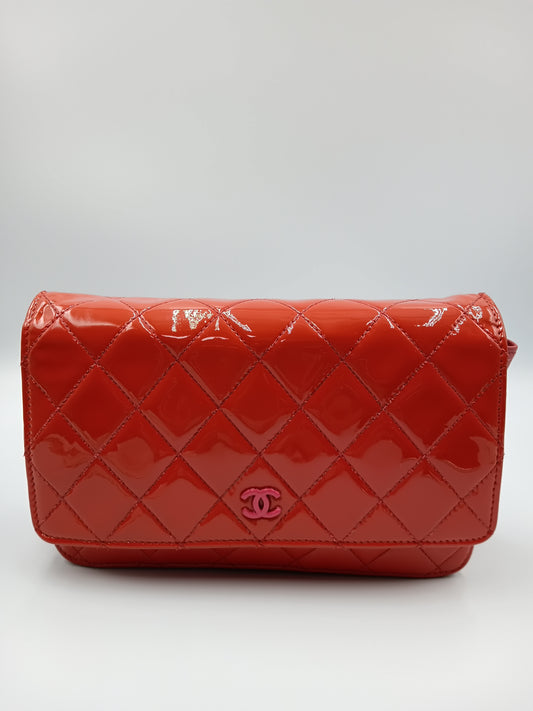 CHANEL Quilted Patent Wallet On Chain Flap
