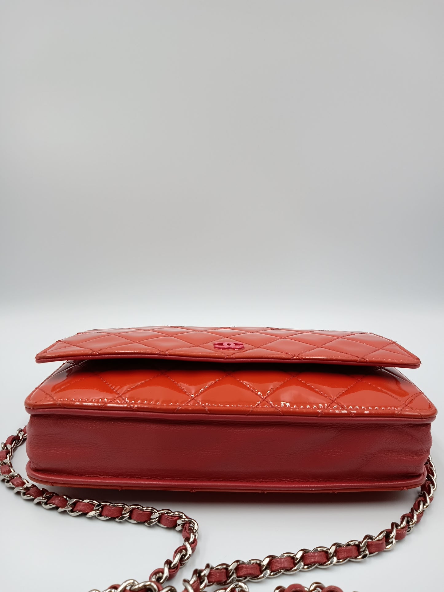CHANEL Quilted Patent Wallet On Chain Flap