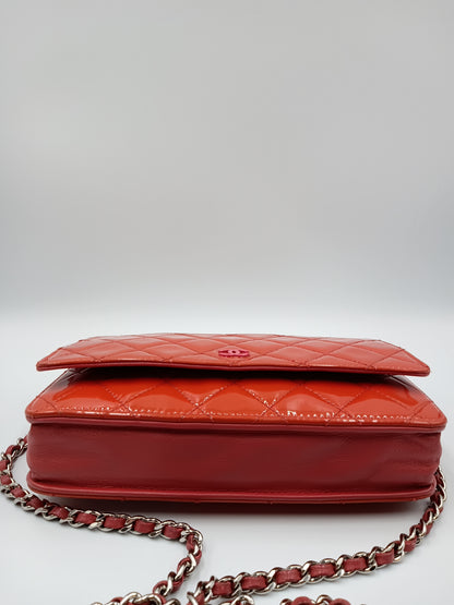CHANEL Quilted Patent Wallet On Chain Flap