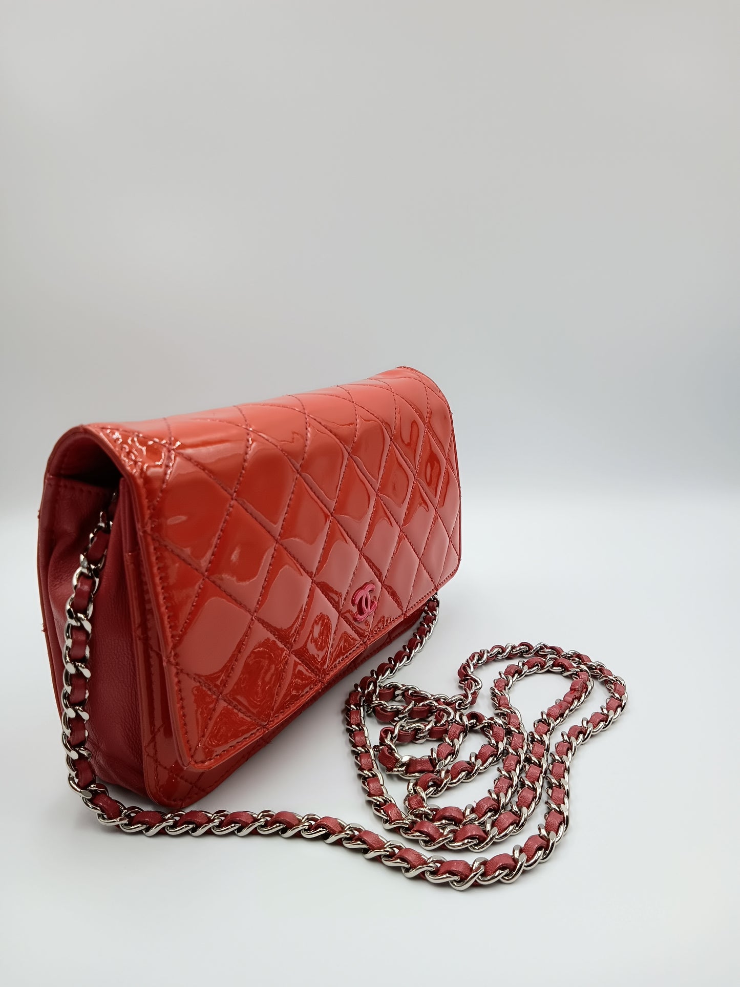 CHANEL Quilted Patent Wallet On Chain Flap