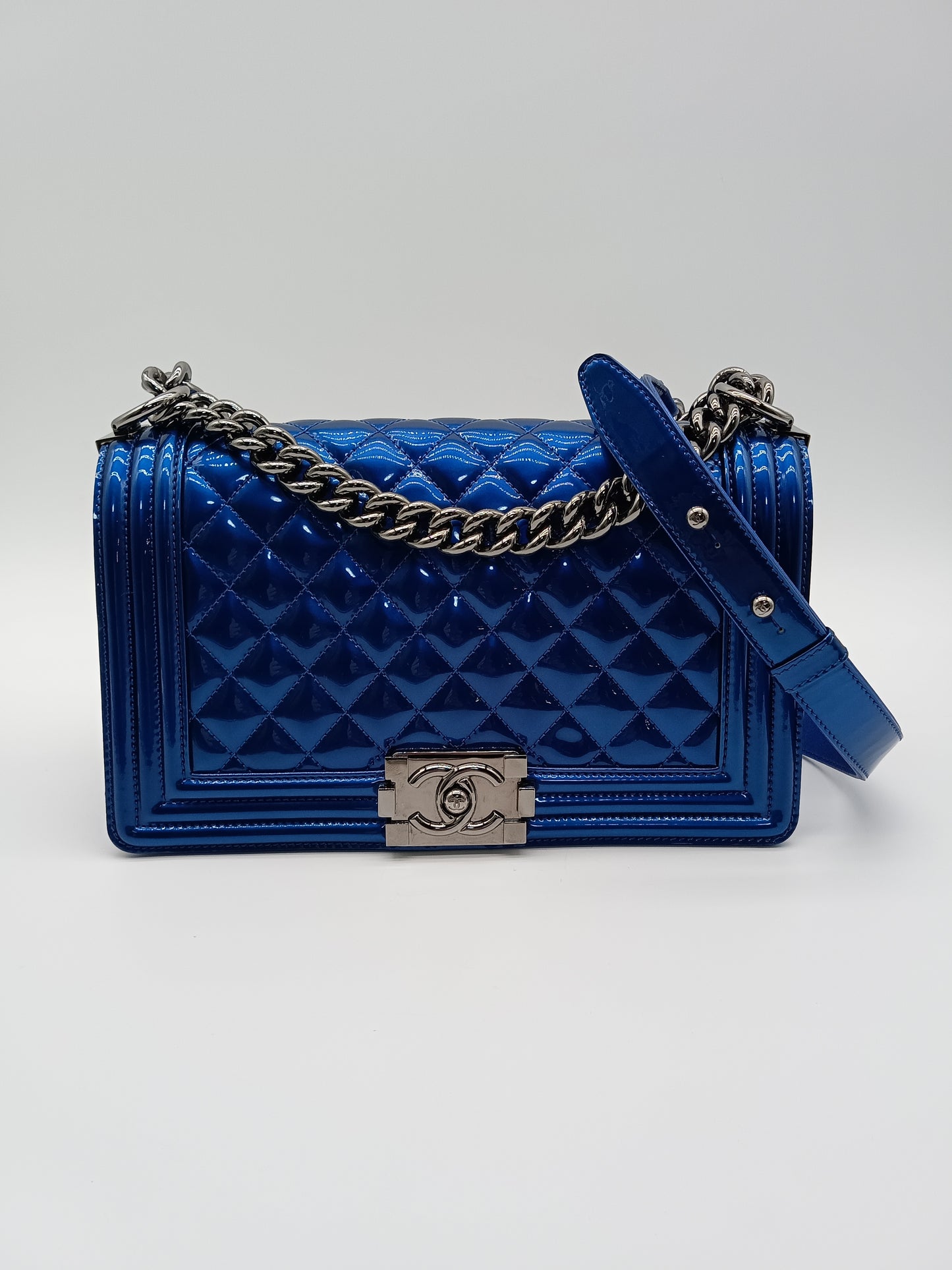 CHANEL Patent Quilted Leboy