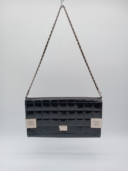 CHANEL Patent Choco Bar Clutch on Chain