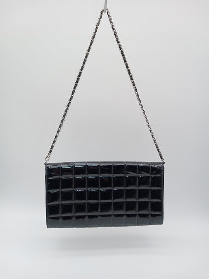 CHANEL Patent Choco Bar Clutch on Chain