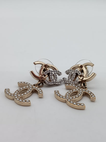 CHANEL Triple Coco Mark Rhinestones Earrings