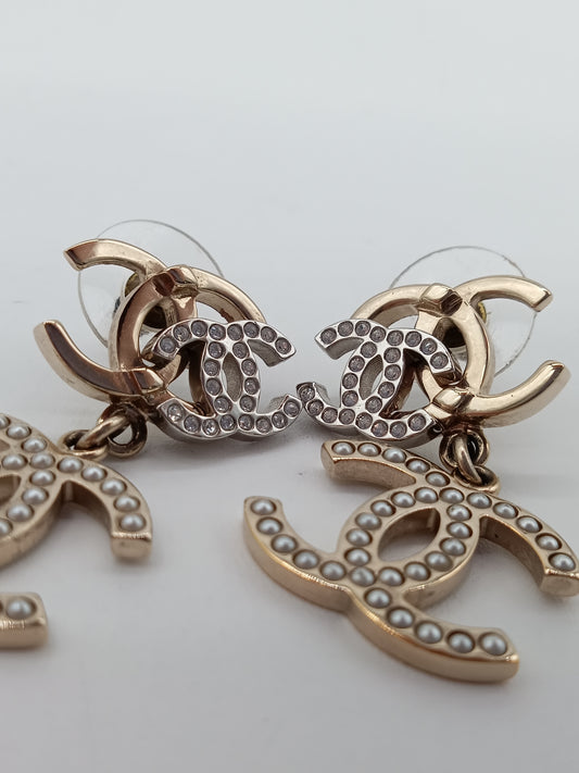 CHANEL Triple Coco Mark Rhinestones Earrings