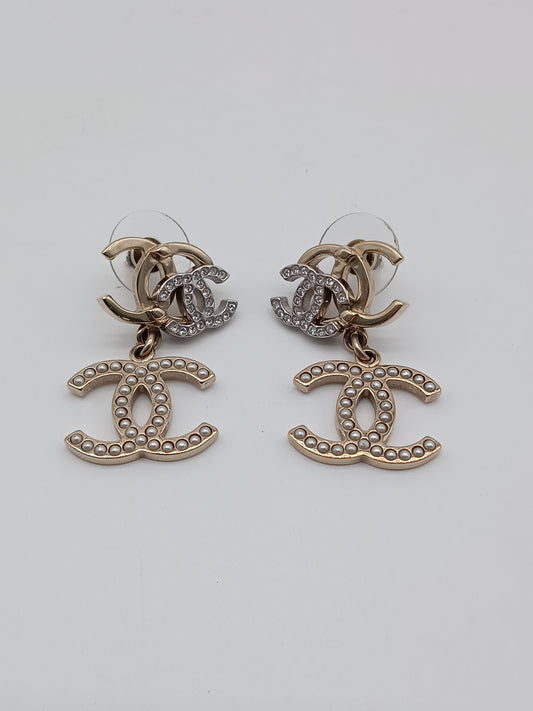 CHANEL Triple Coco Mark Rhinestones Earrings