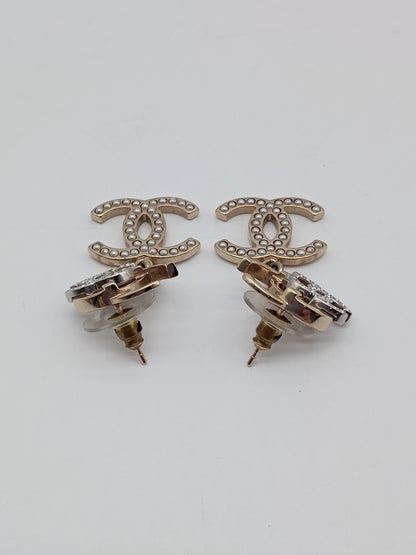 CHANEL Triple Coco Mark Rhinestones Earrings