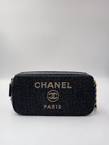 CHANEL Mesh Canvas Deauville Clutch Bag