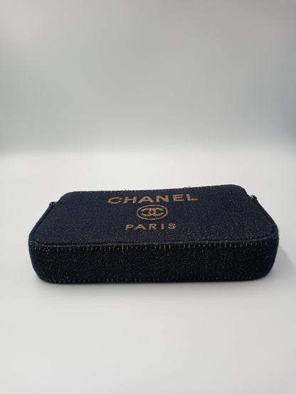 CHANEL Mesh Canvas Deauville Clutch Bag