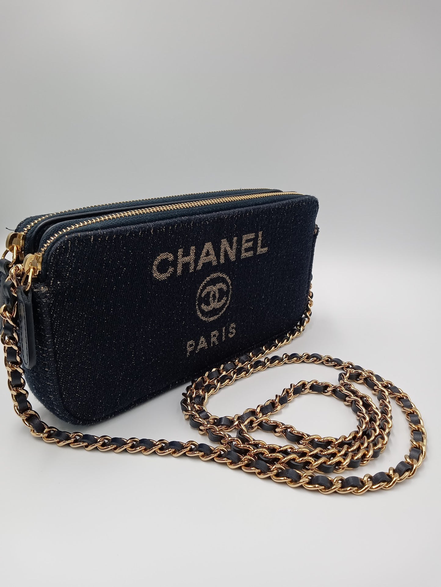 CHANEL Mesh Canvas Deauville Clutch Bag