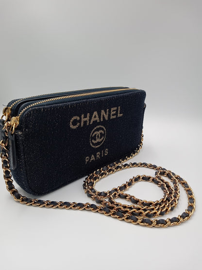 CHANEL Mesh Canvas Deauville Clutch Bag