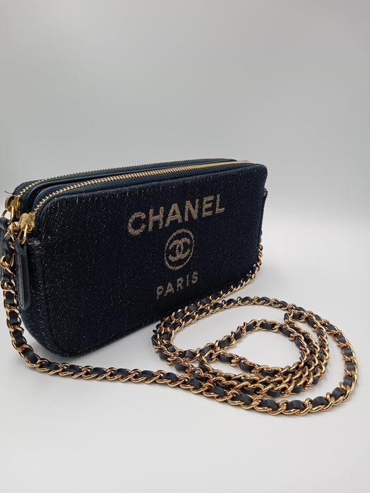 CHANEL Mesh Canvas Deauville Clutch Bag