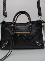 BALENCIAGA Crocodile Embossed Edge City Bag