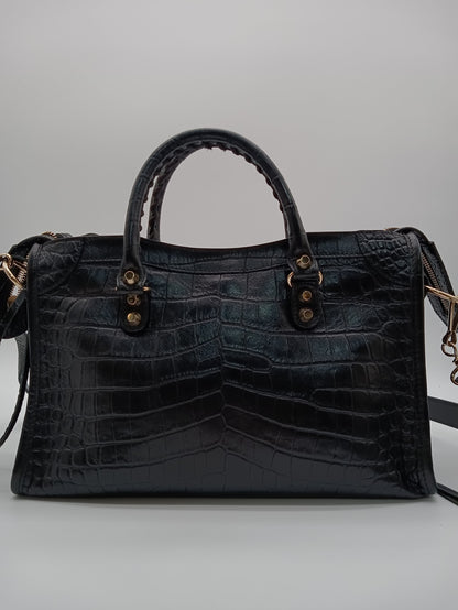 BALENCIAGA Crocodile Embossed Edge City Bag
