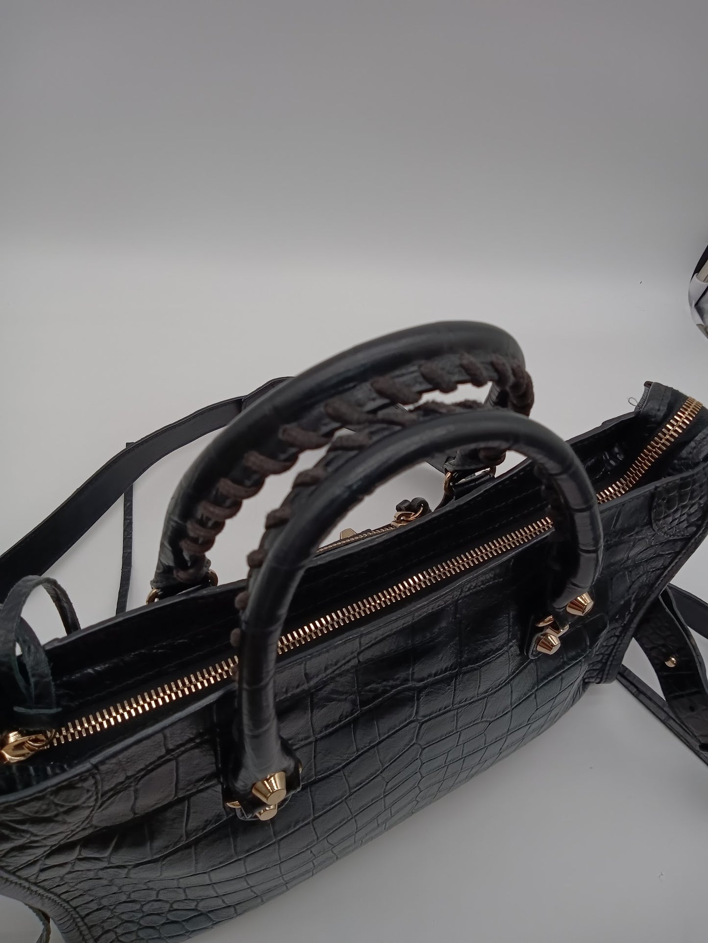 BALENCIAGA Crocodile Embossed Edge City Bag