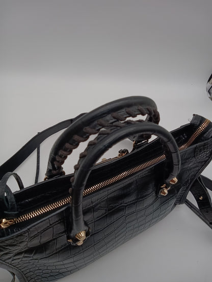 BALENCIAGA Crocodile Embossed Edge City Bag