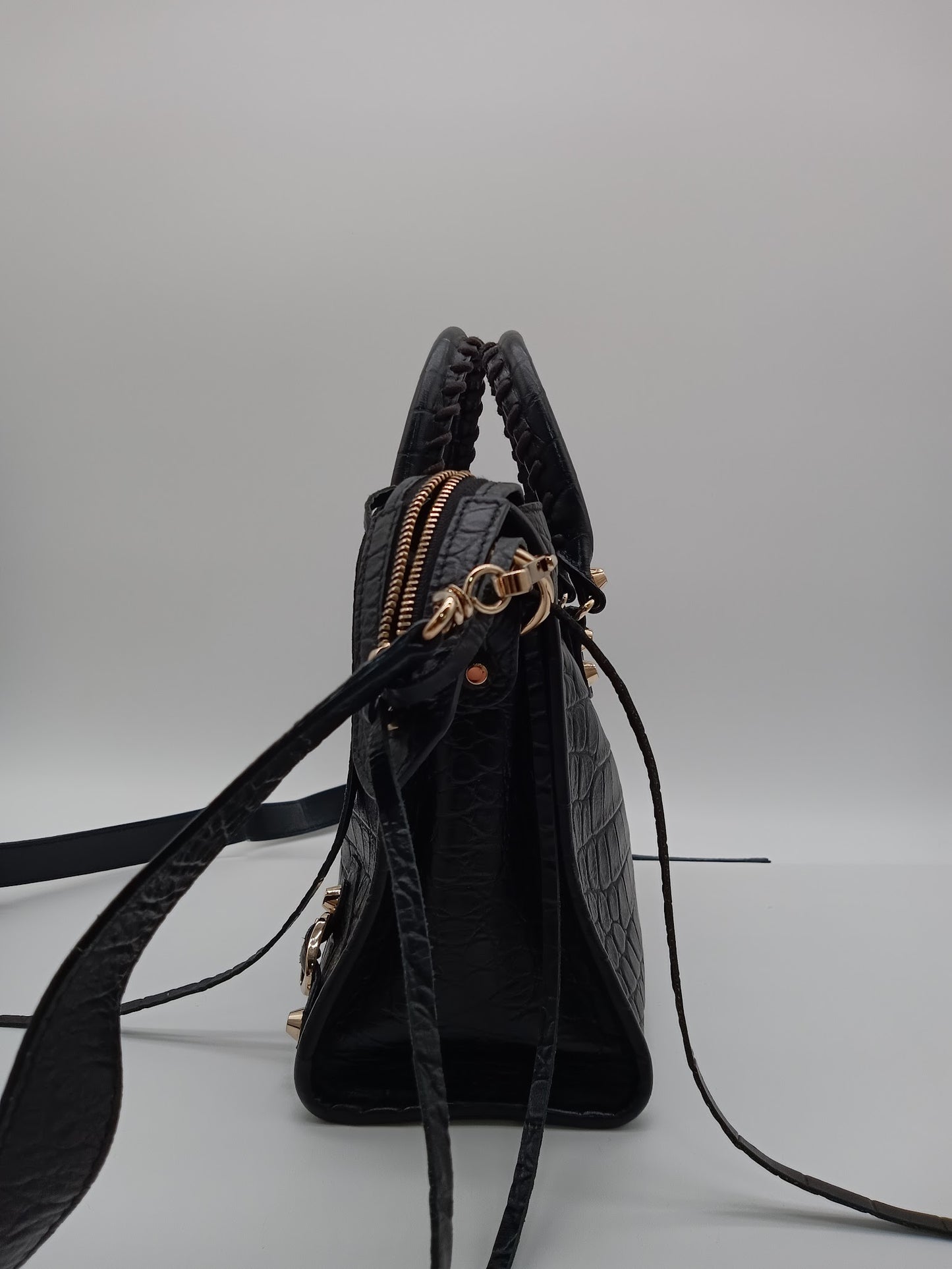 BALENCIAGA Crocodile Embossed Edge City Bag