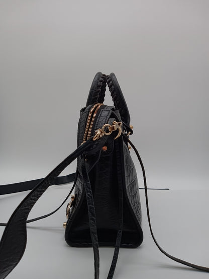 BALENCIAGA Crocodile Embossed Edge City Bag