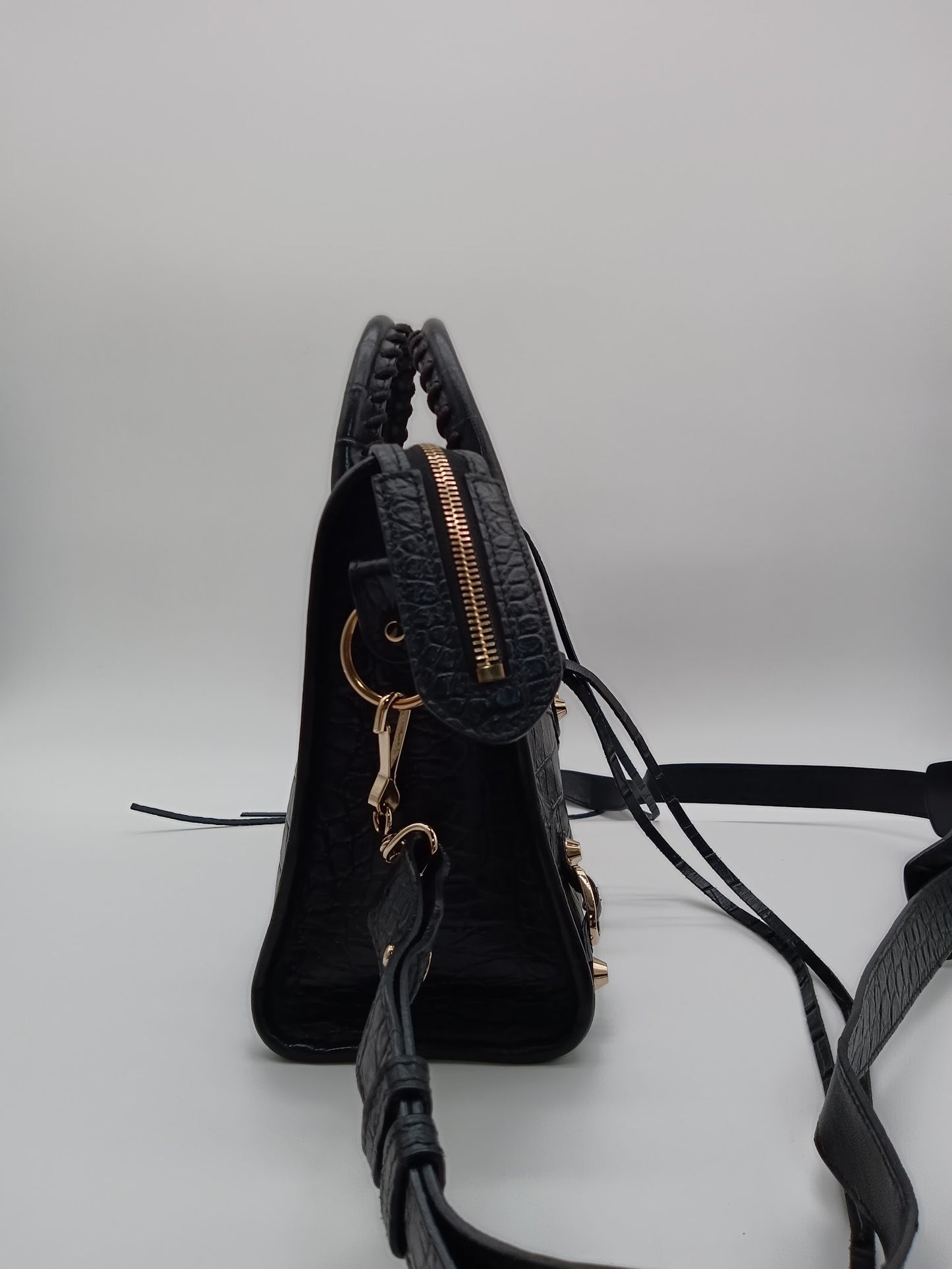 BALENCIAGA Crocodile Embossed Edge City Bag