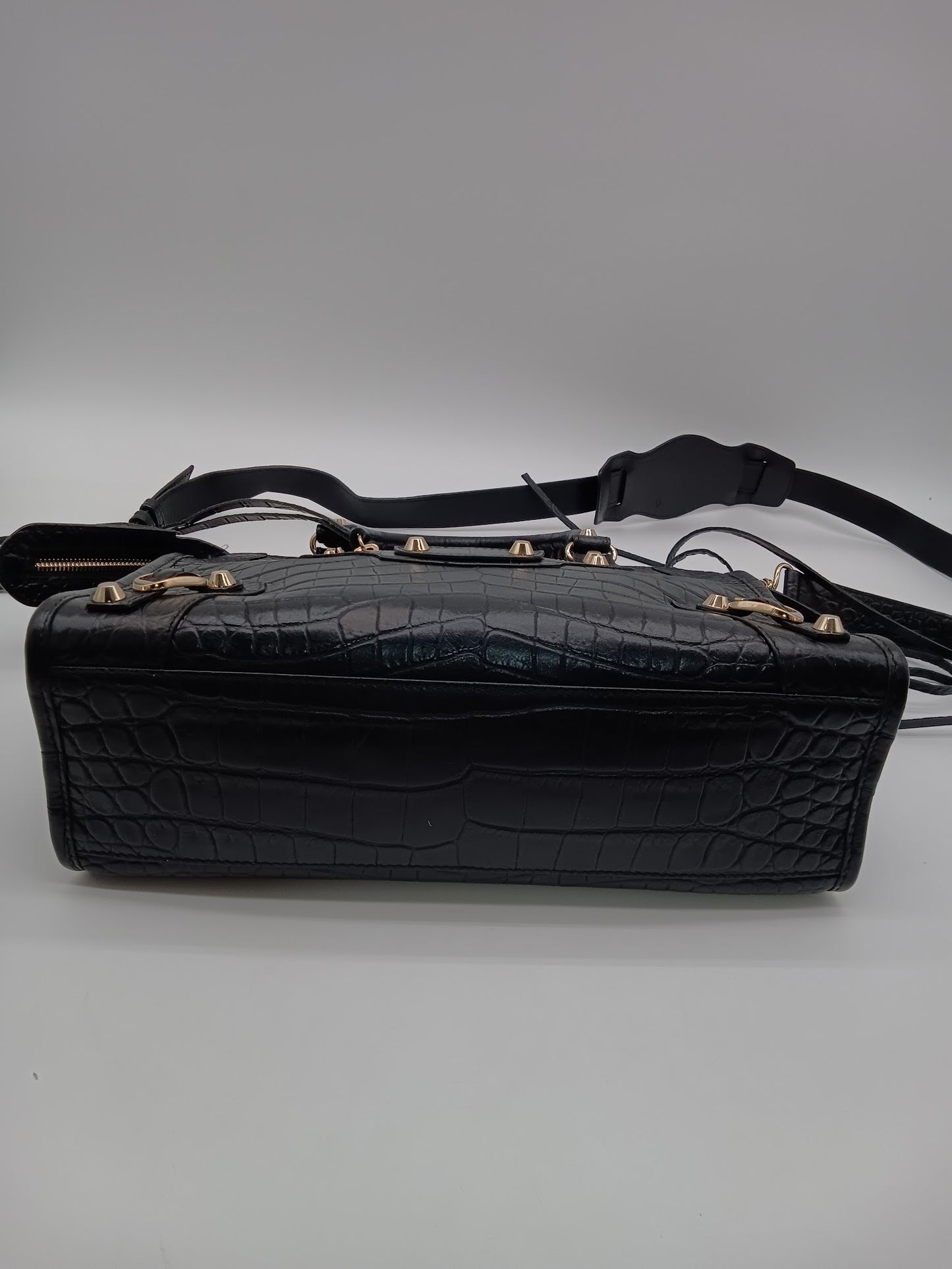 BALENCIAGA Crocodile Embossed Edge City Bag