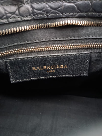 BALENCIAGA Crocodile Embossed Edge City Bag