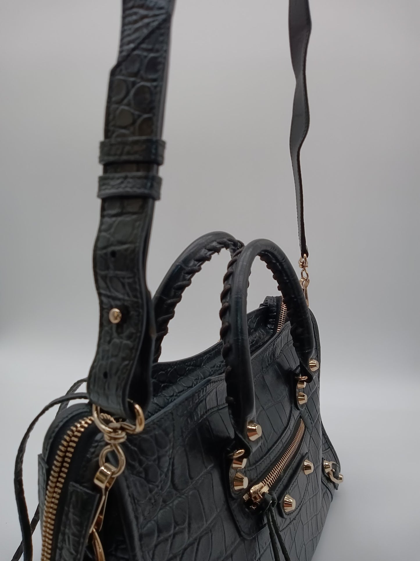 BALENCIAGA Crocodile Embossed Edge City Bag