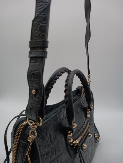 BALENCIAGA Crocodile Embossed Edge City Bag