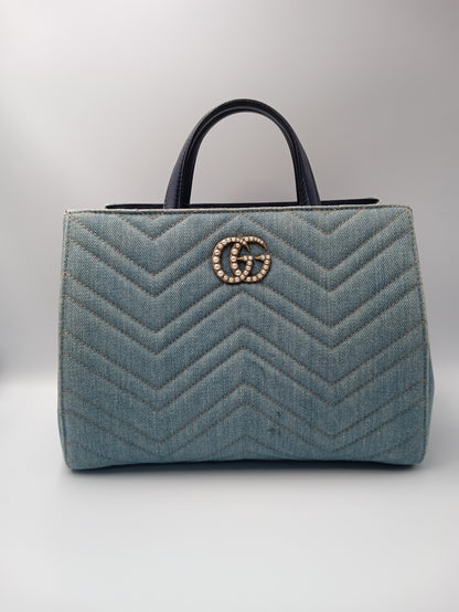 GUCCI Marmont Denim Pearly Tote