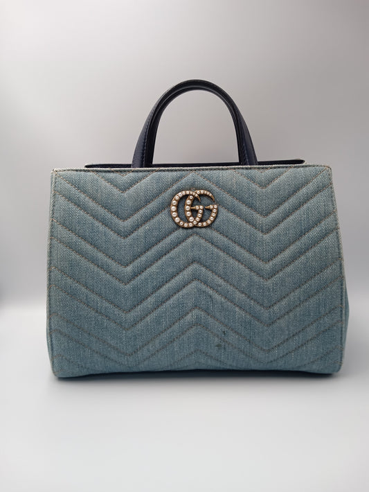 GUCCI Marmont Denim Pearly Tote