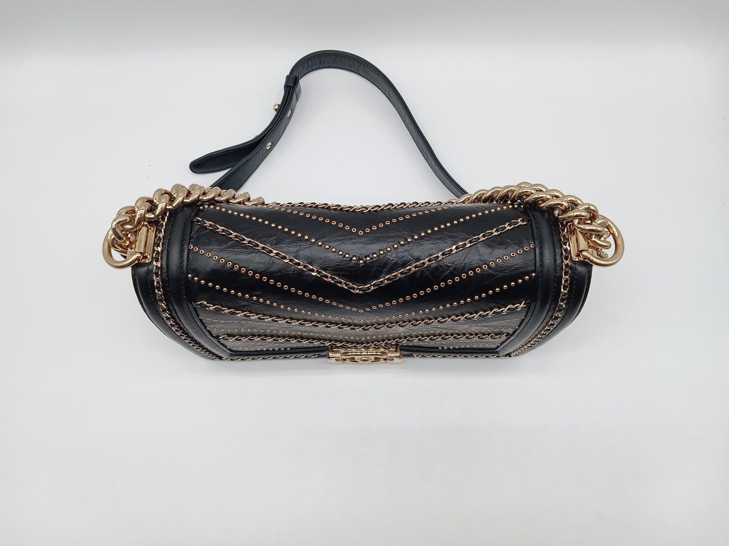 CHANEL Studded Calfskin Chevron Leboy
