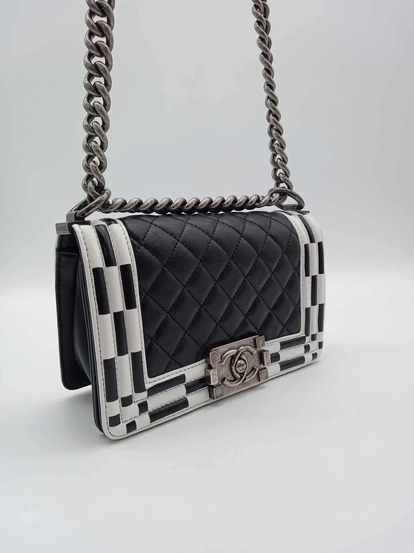 CHANEL Lambskin Checkerboard Trim Leboy