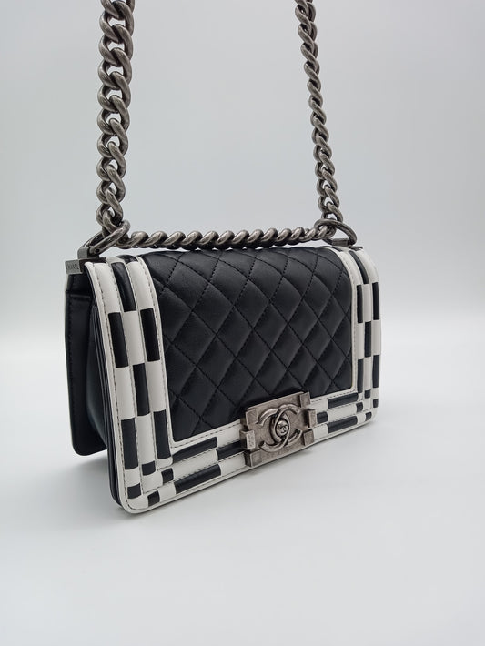 CHANEL Lambskin Checkerboard Trim Leboy