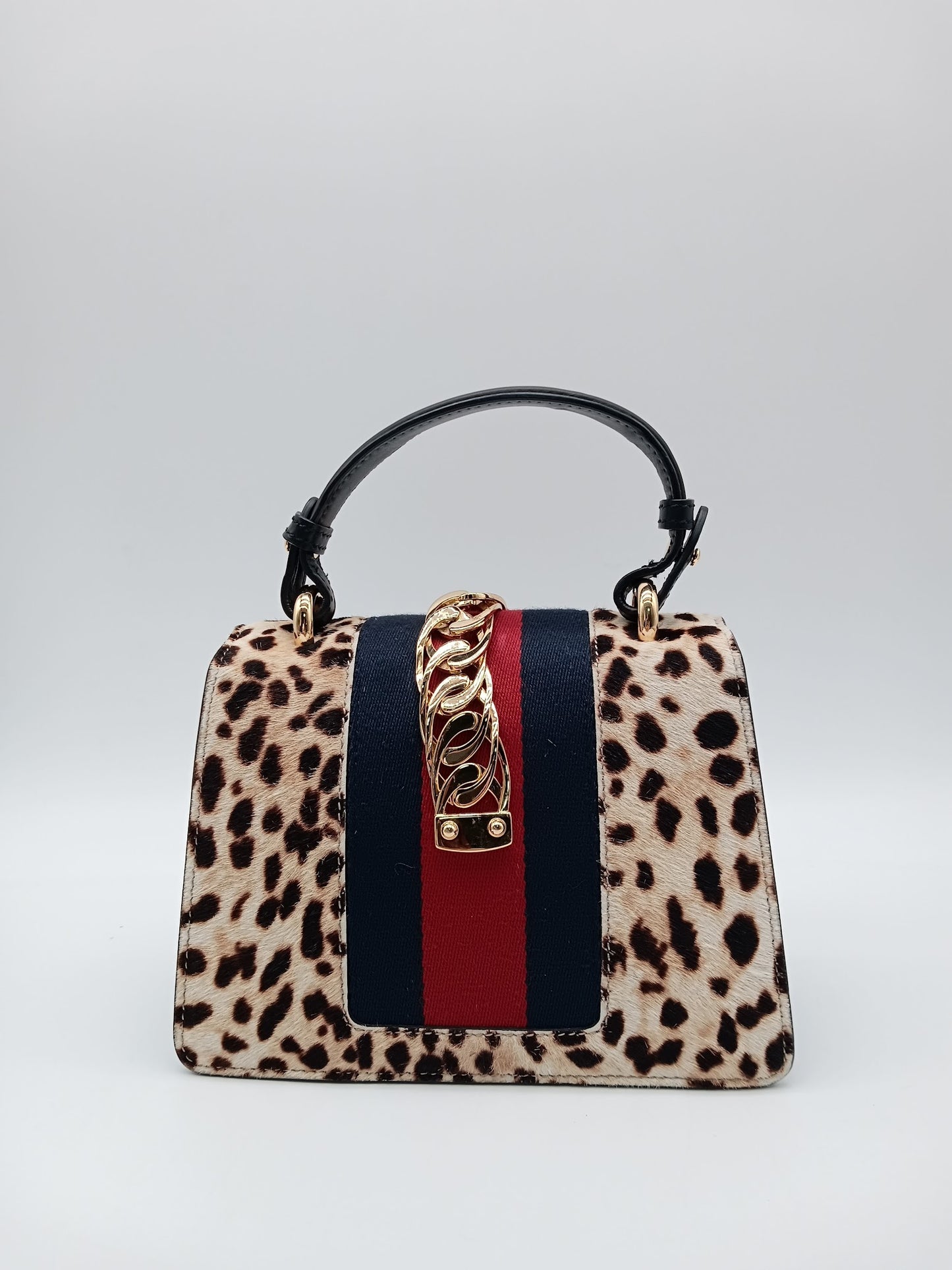 GUCCI Leopard Print Calf Hair Sylvie Bag