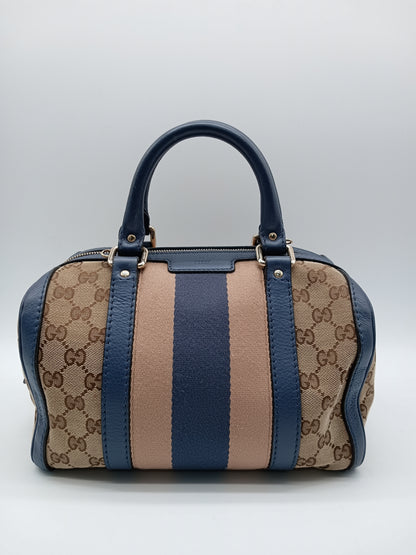GUCCI Canvas Web Boston Bag