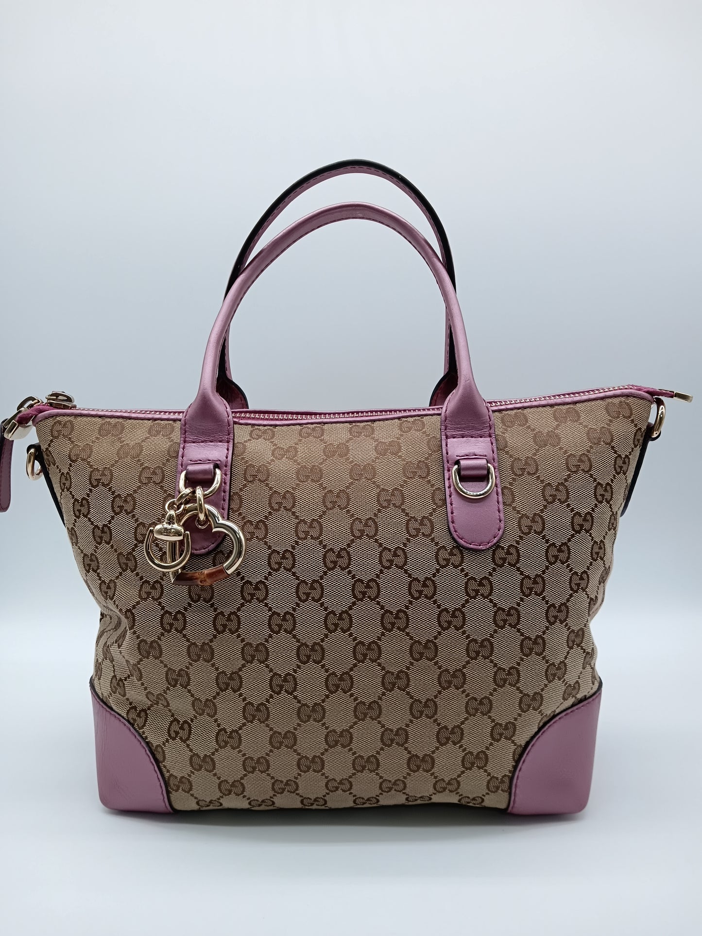 GUCCI Canvas Heart Bit Charm Sukey Tote