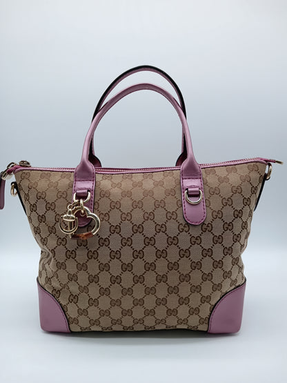 GUCCI Canvas Heart Bit Charm Sukey Tote