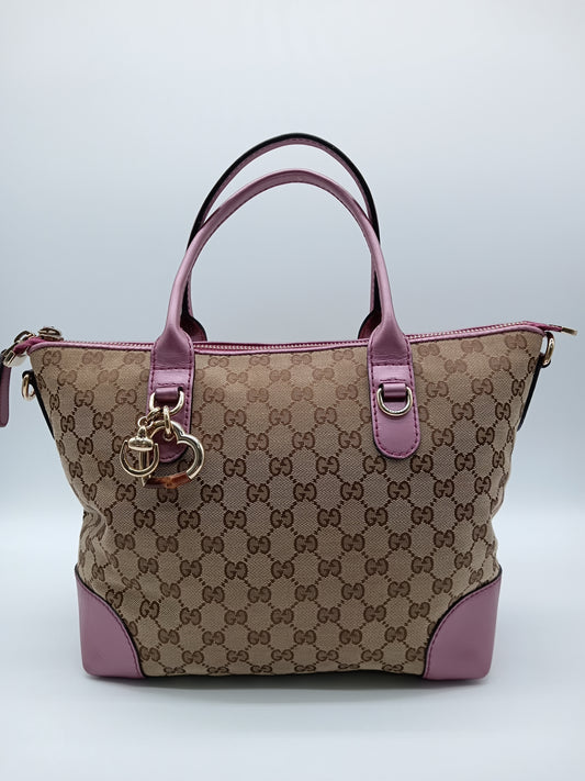 GUCCI Canvas Heart Bit Charm Sukey Tote