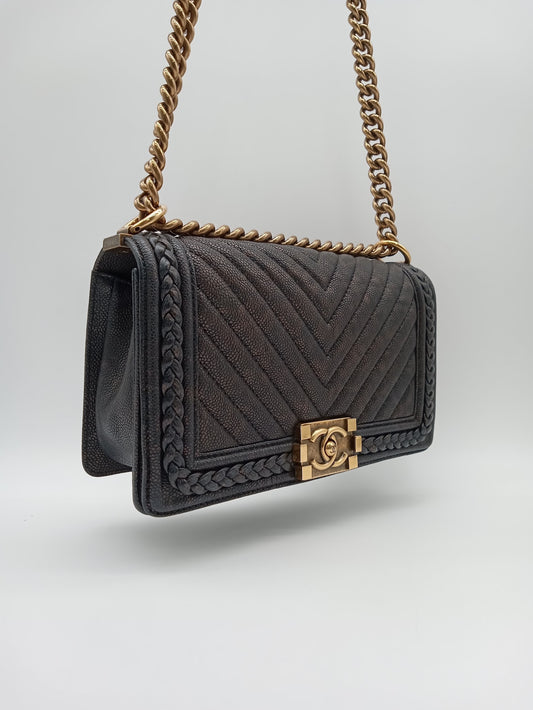 CHANEL Caviar Chevron Braid Around Medium Leboy