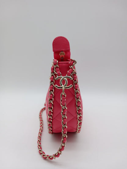 CHANEL Lambskin Quilted Chain Around Hook Hobo