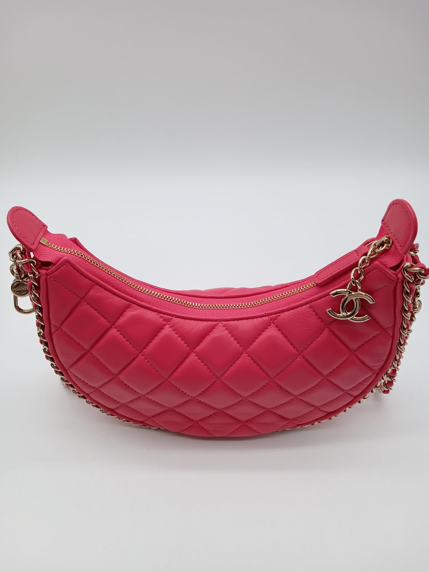 CHANEL Lambskin Quilted Chain Around Hook Hobo