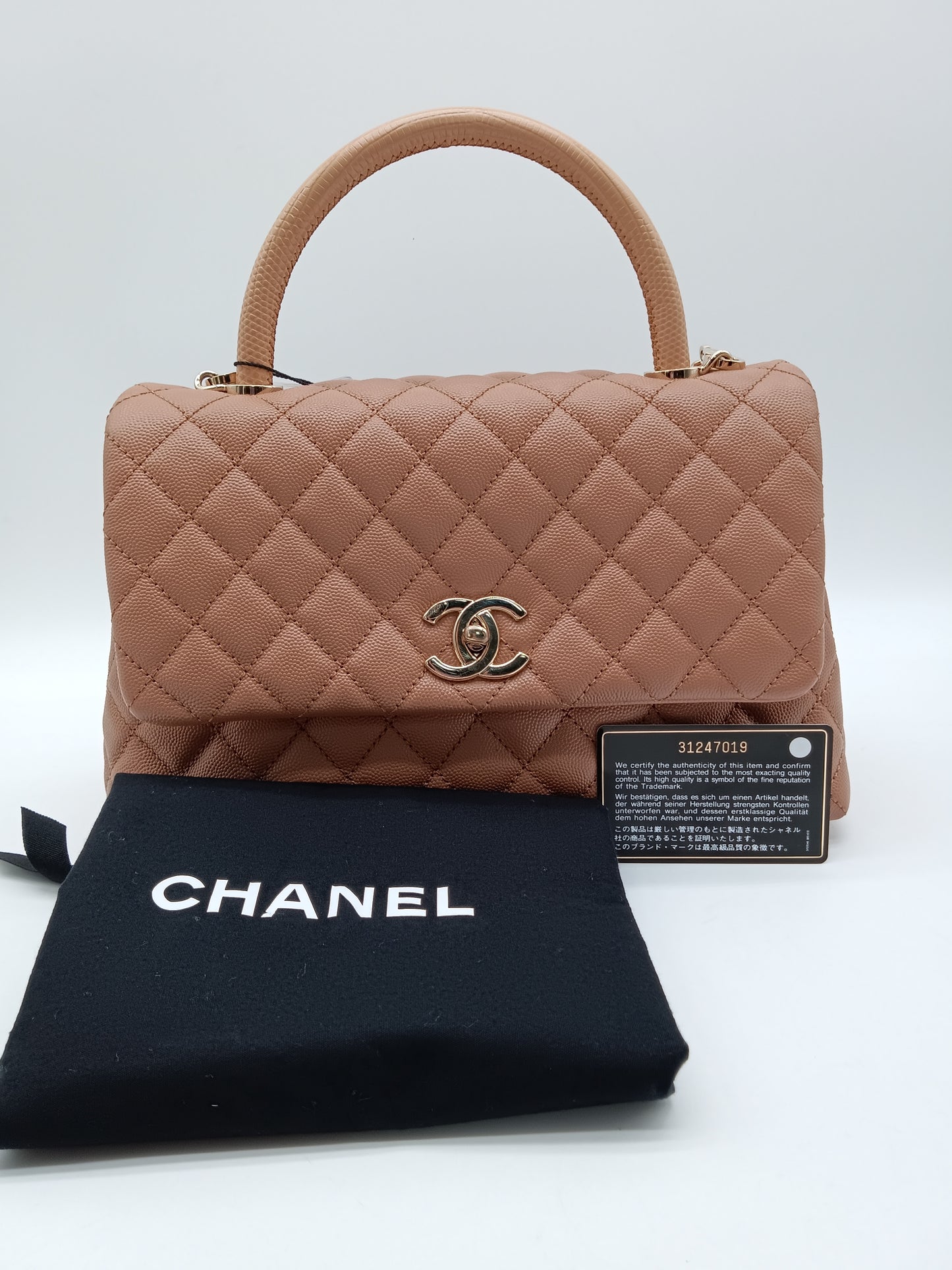 CHANEL Caviar Medium Coco Lizard Top Handle