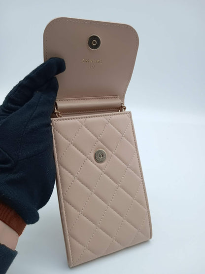 CHANEL Lambskin Quilted Chain Phone Case