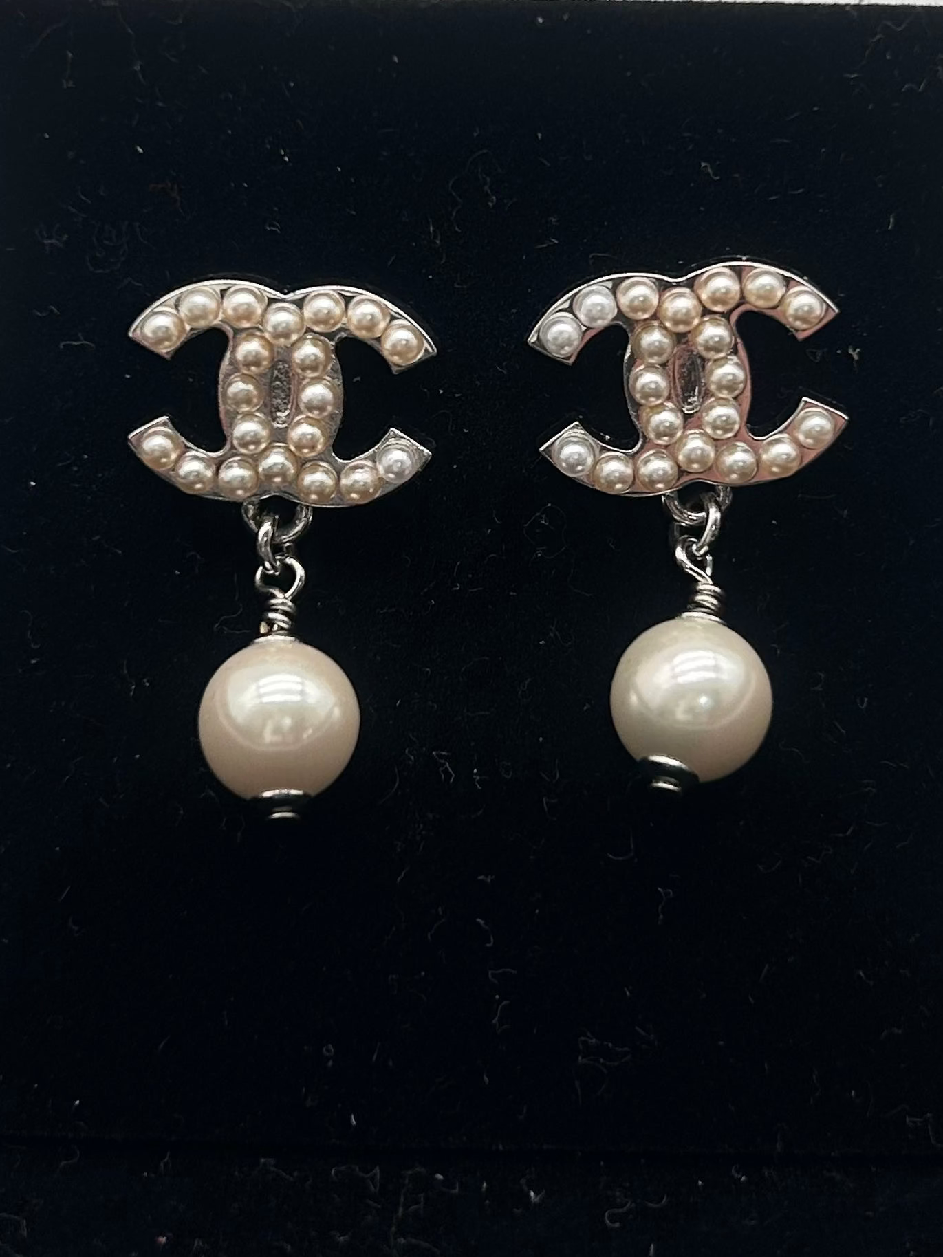 CHANEL Coco Mark Pearl Drop Earrings