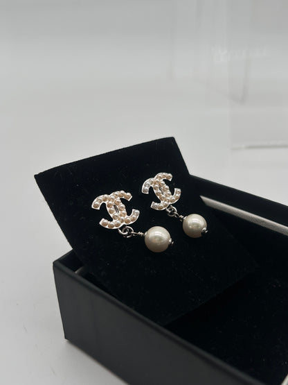 CHANEL Coco Mark Pearl Drop Earrings