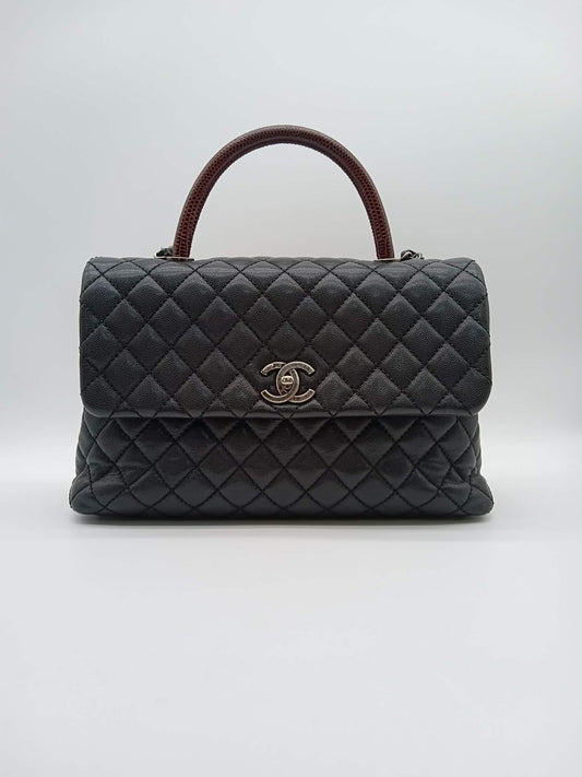 CHANEL Caviar Quilted Coco Handle Lizard