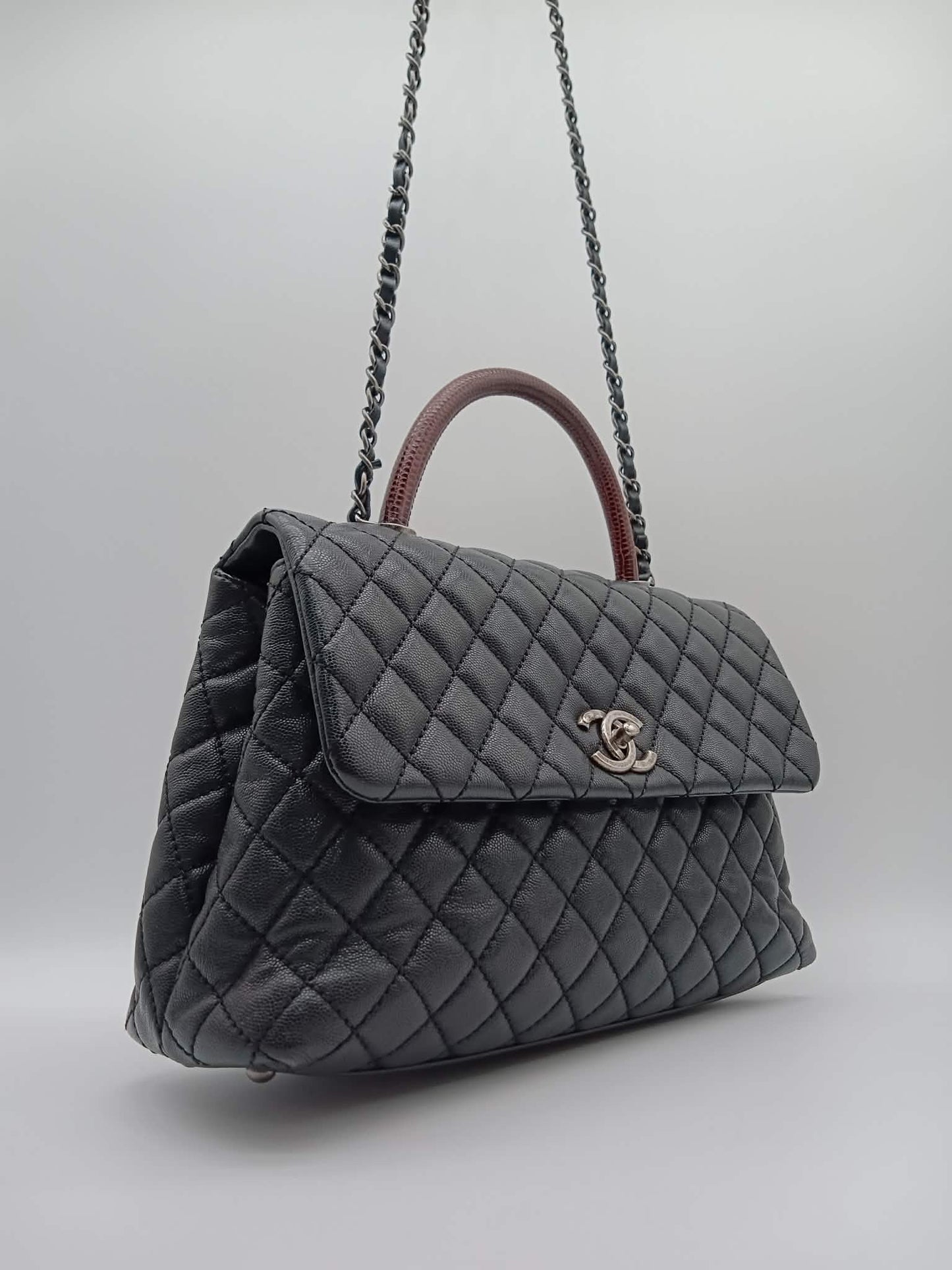 CHANEL Caviar Quilted Coco Handle Lizard