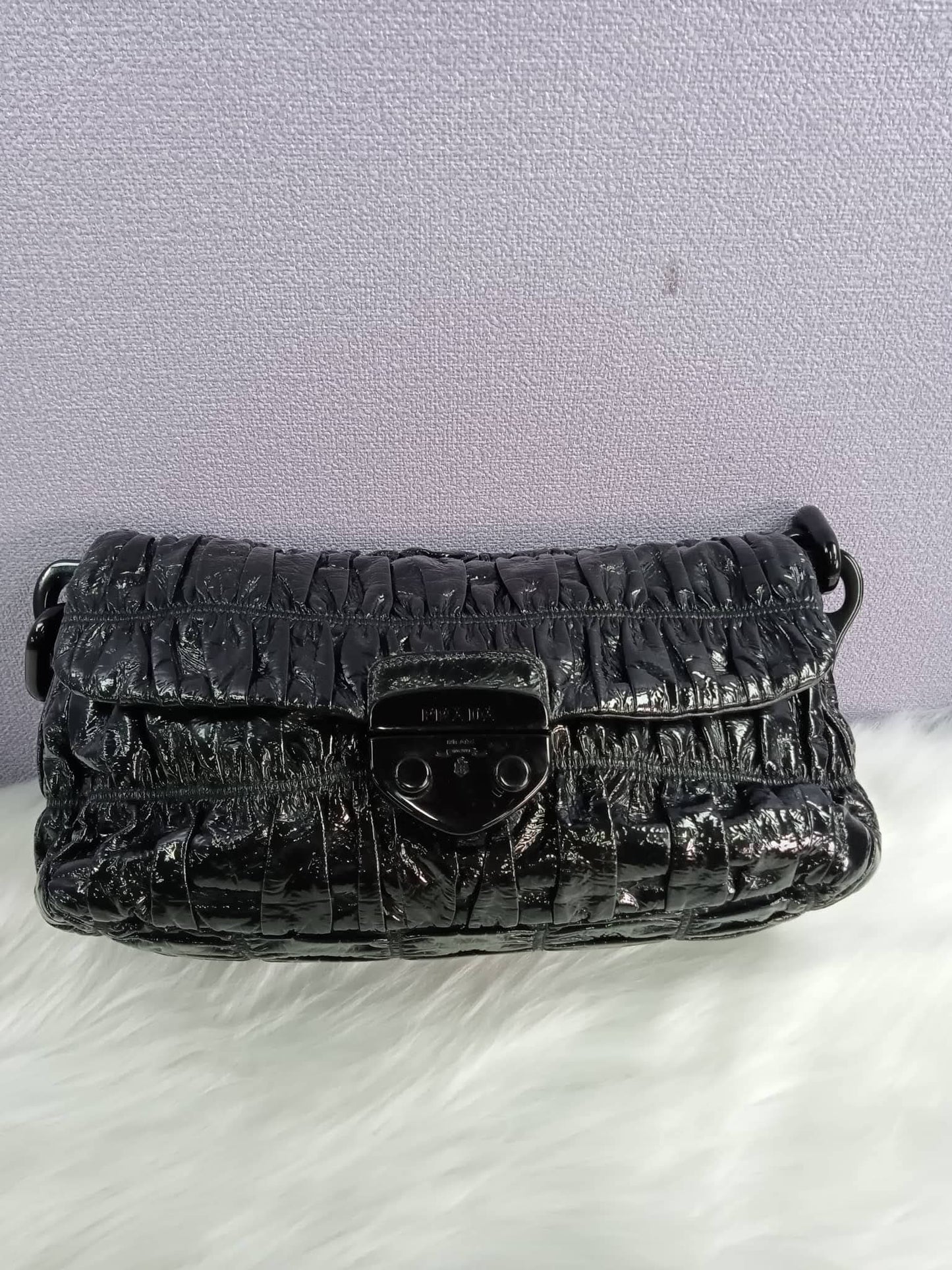 PRADA Vernice Gaufre Shoulder Bag