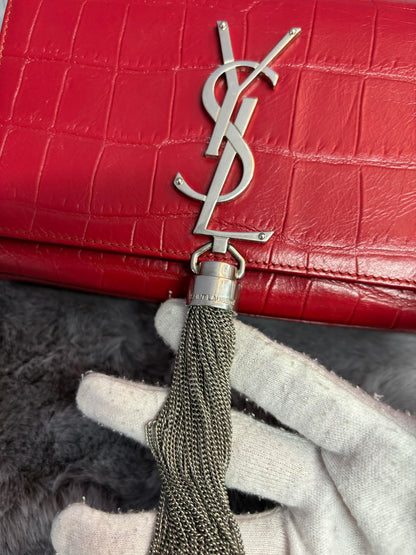 YSL Kate Tassel Crocodile Embossed Chain Bag